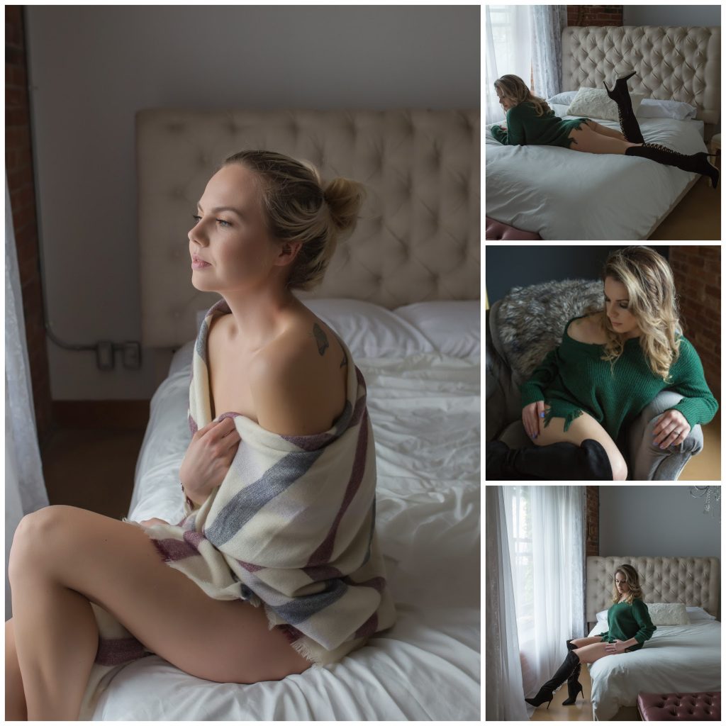 No-Lingerie Boudoir Shoot with sweater or shawl.