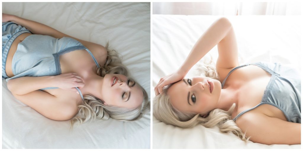 No-lingerie Boudoir Shoot with blue tank top and undies. 