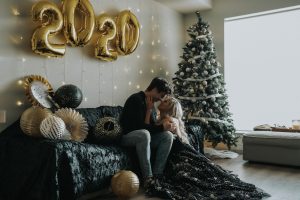 Steph and Marcus posing in living room