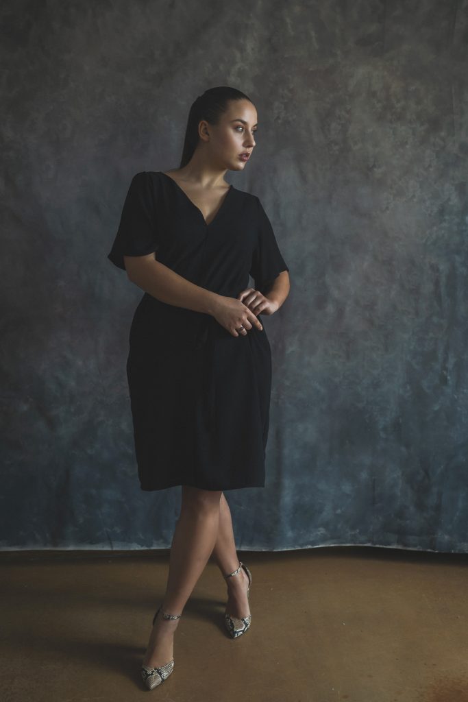 woman posing in photography studio